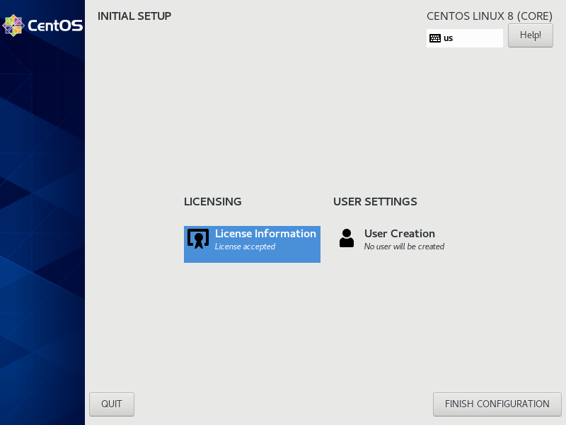 Finish configuration