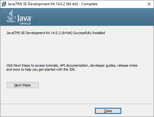 JavaSE installation completed.