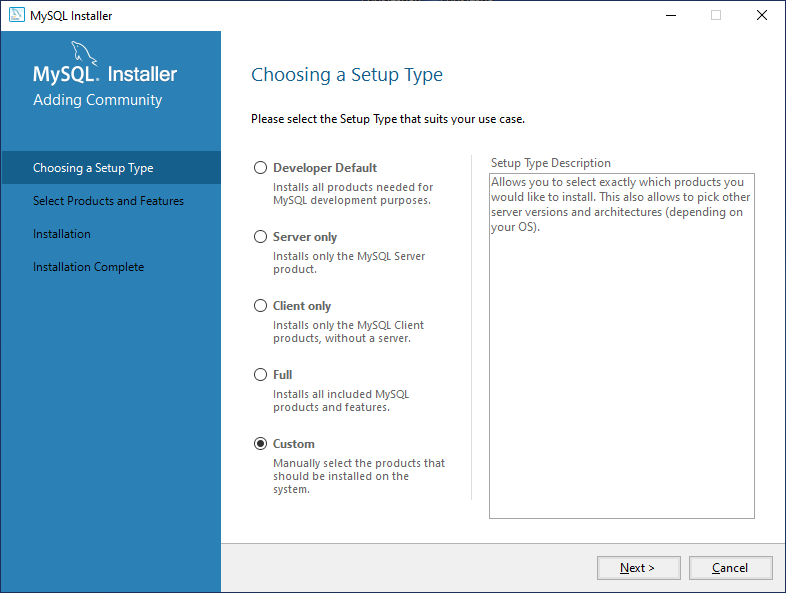 First step of MySql installation