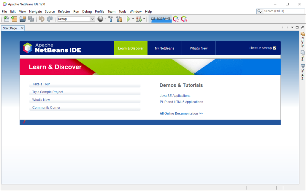 NetBeans main page