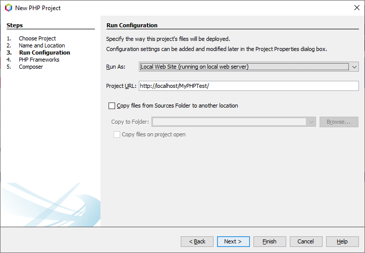 Creating a new PHP project, step 3