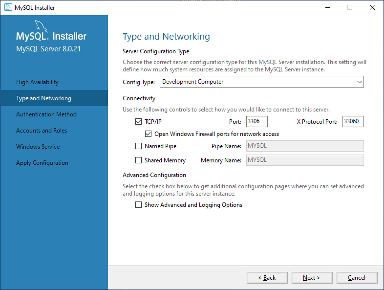 Configuring type and networking