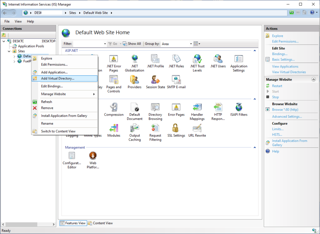 Configure a virtual directory in IIS default website