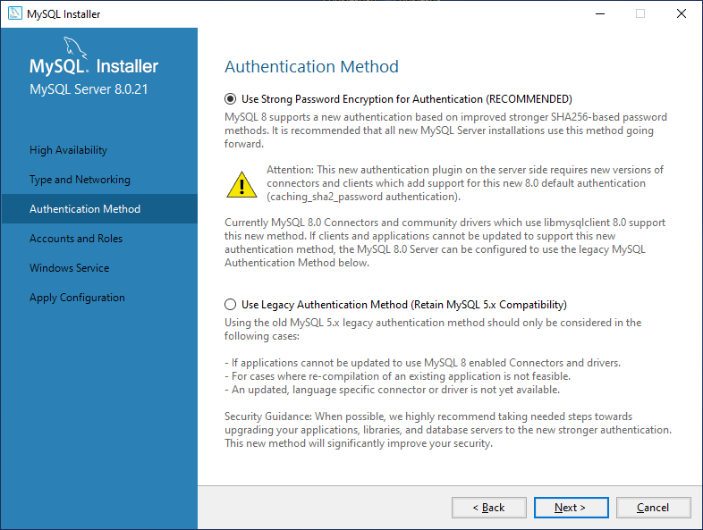 Configure authentication method