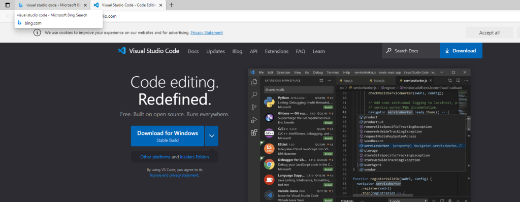 Visual Studio Code download page