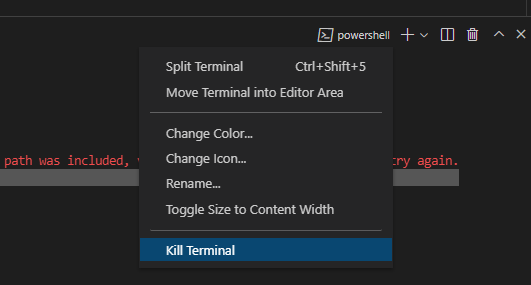 Visual Studio Code, kill terminal