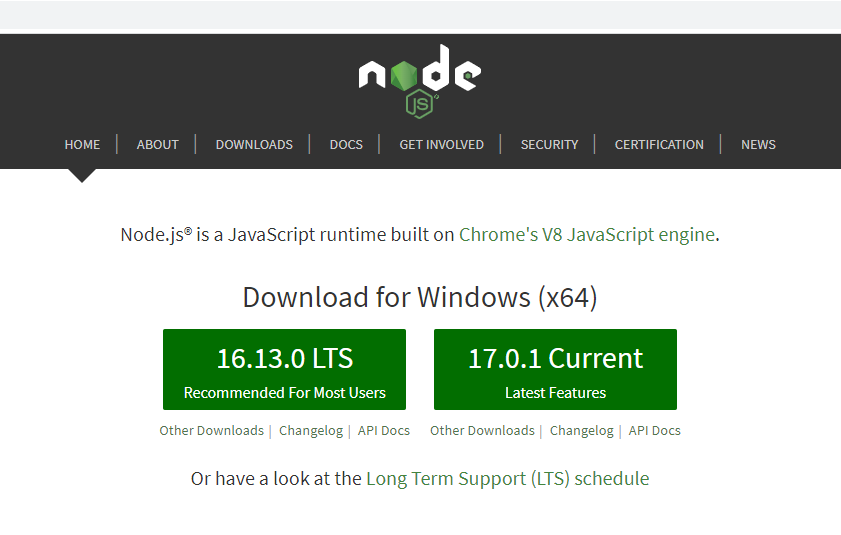 node.js download page