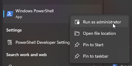 Run Windows Power Shell as administrator