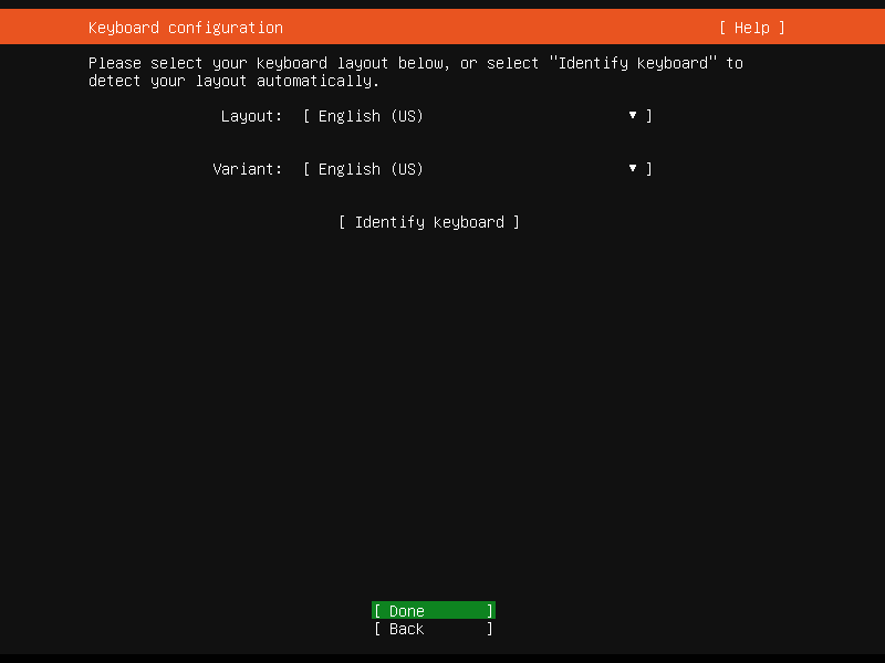 Ubuntu Server setup - Keyboard layout selection