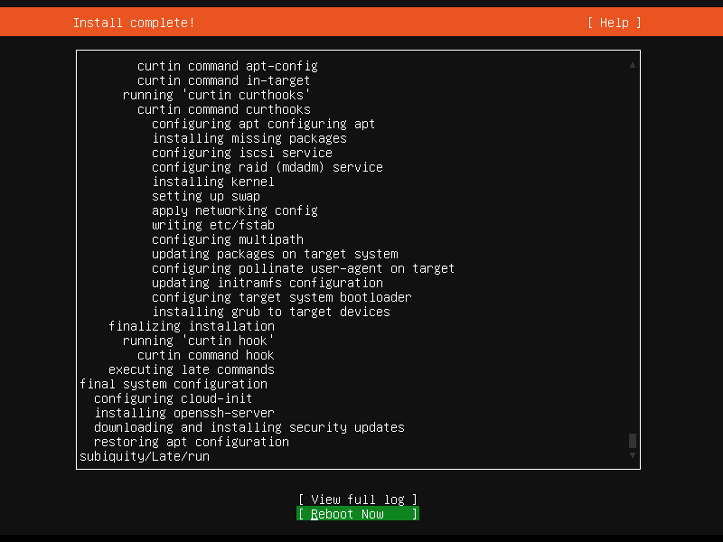 Ubuntu Server setup - The installation has been completed!