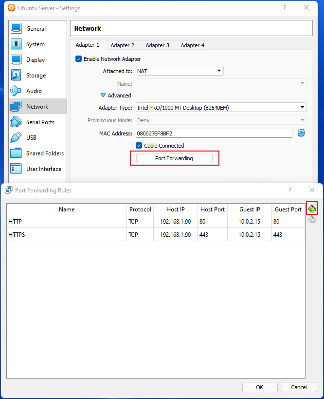 Port forwarding configuration