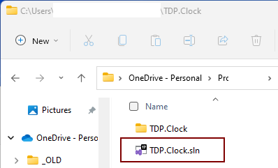 Double click TDP.Clock.sln to open the solution in Visual Studio 2022.