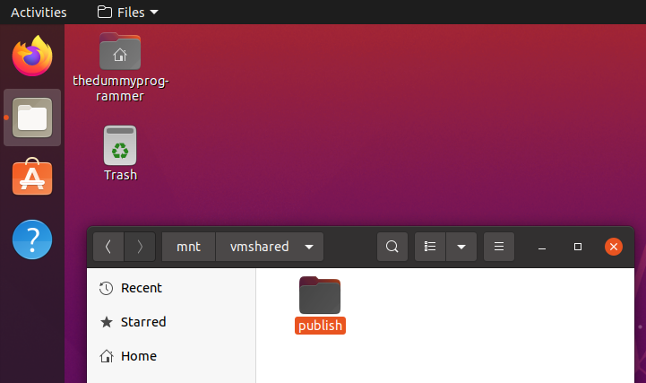 The VMShared folder viewed from Linux