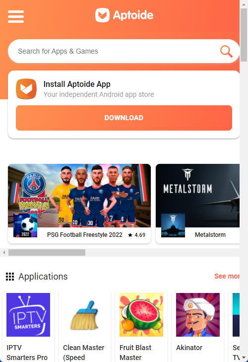 The Aptoide home page.