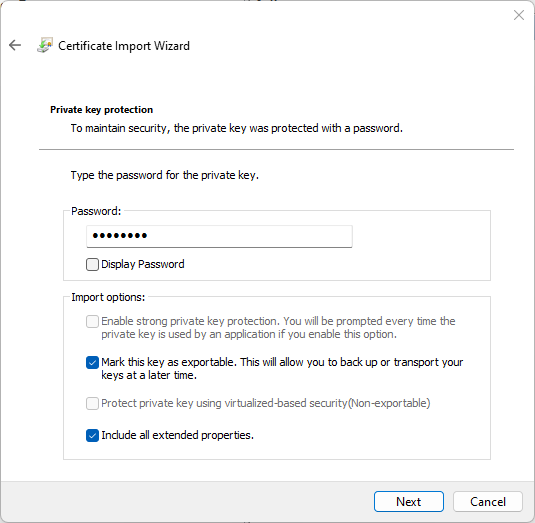 Import SSL certificate (step 3)