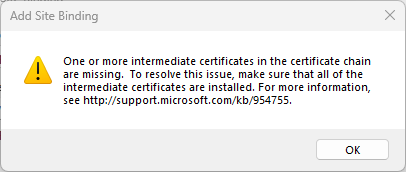 Error "One or more intermediate certificate in the certificate chain are missing..."
