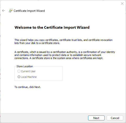 Import SSL certificate