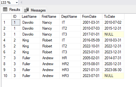 The result of merging the first two tables