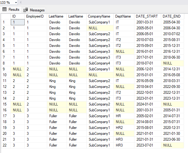 First query output